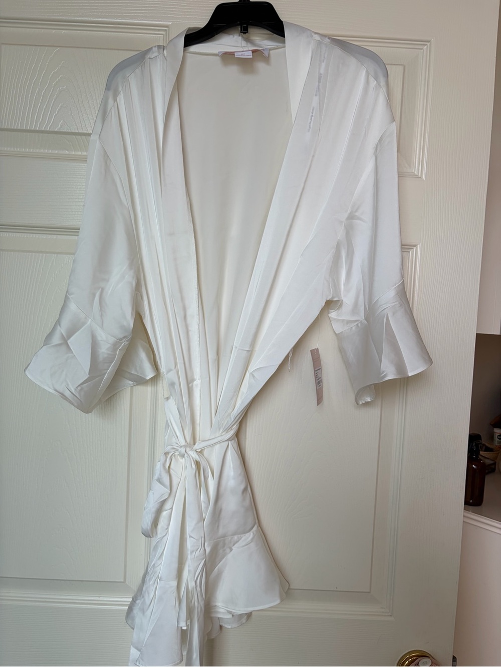 Birdy Grey White Satin Bridal Robe with Tie